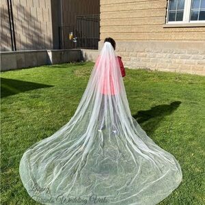 3 meters Long plain cathedral wedding veil bridal ivory round